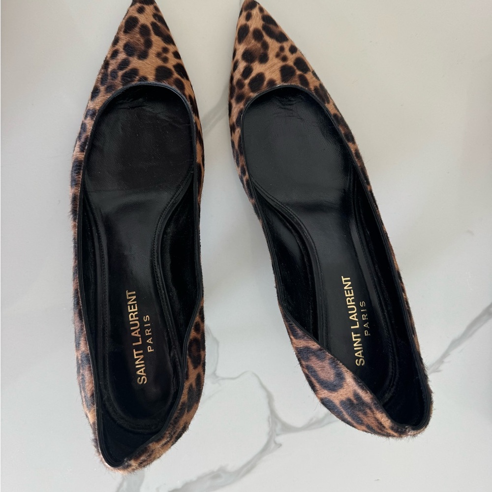Saint Laurent Brown and Black Leopard Print Heels - Picture 2 of 14